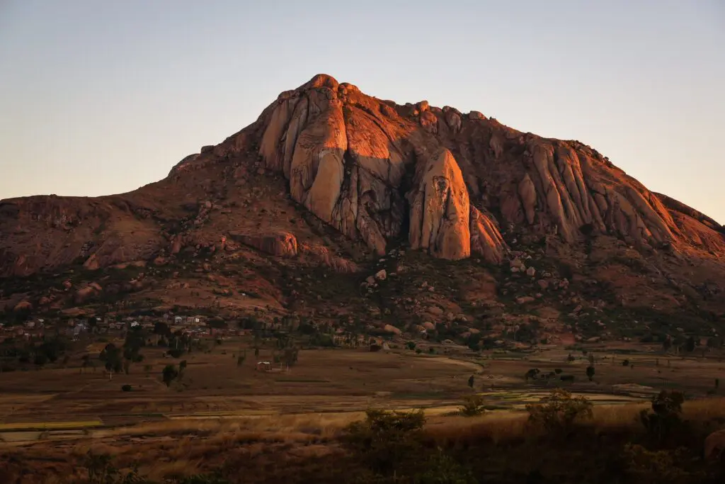 golden hour light on a large rocky mountain in Madagascar